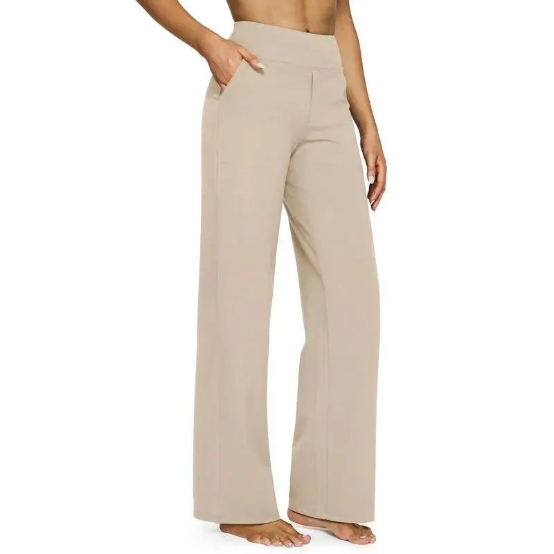 Women's High-Waist Wide Leg Pants – Business Casual Yoga Dress Pants with Pockets