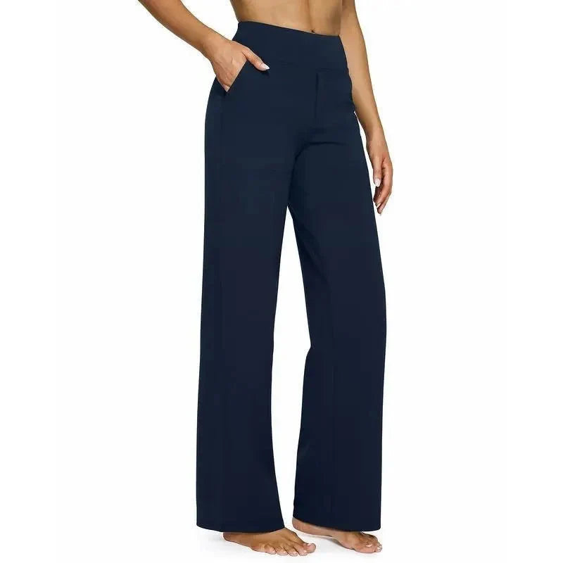 Women's High-Waist Wide Leg Pants – Business Casual Yoga Dress Pants with Pockets