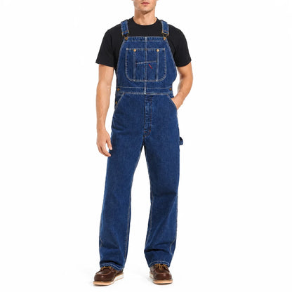 Men's Denim Bib Overalls, Workwear with Adjustable Straps and Convenient Tool Pockets