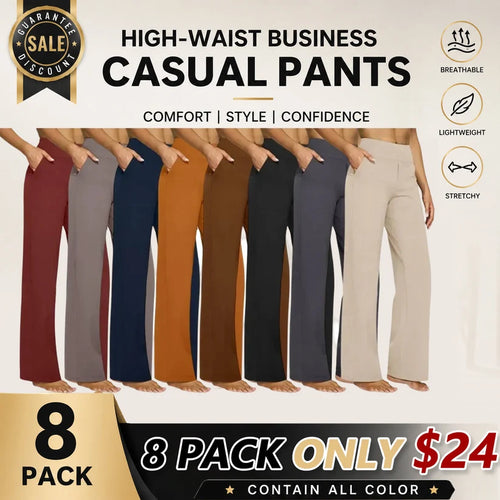 Women's High-Waist Wide Leg Pants – Business Casual Yoga Dress Pants with Pockets