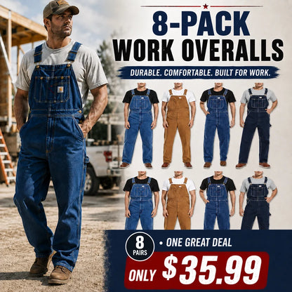 Men's Denim Bib Overalls, Workwear with Adjustable Straps and Convenient Tool Pockets