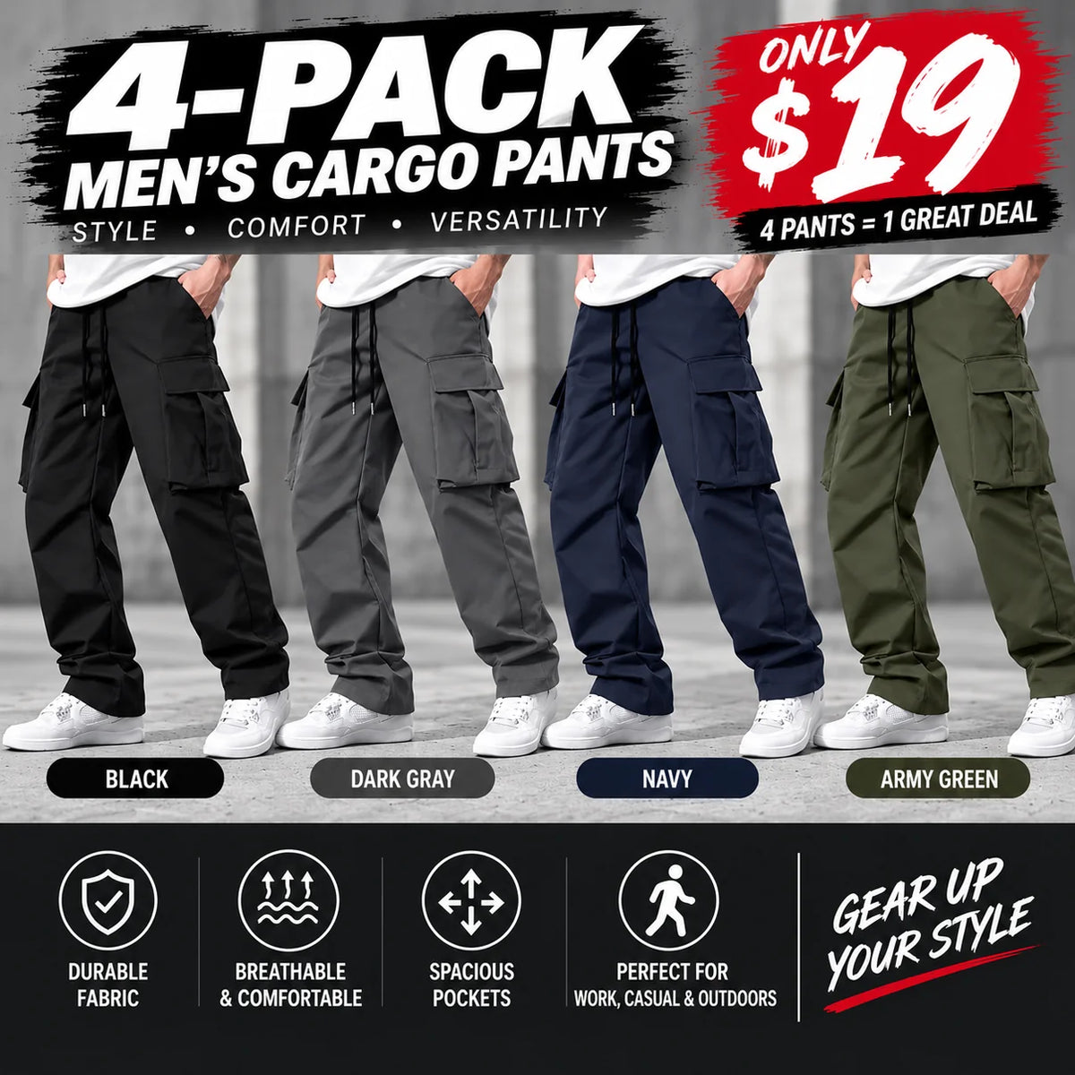 Men’s Cargo Pants – Casual Relaxed Fit Multi-Pocket Utility Pants