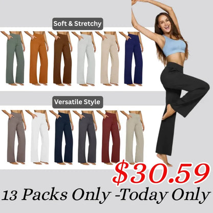 Women's High-Waist Wide Leg Pants – Business Casual Yoga Dress Pants with Pockets