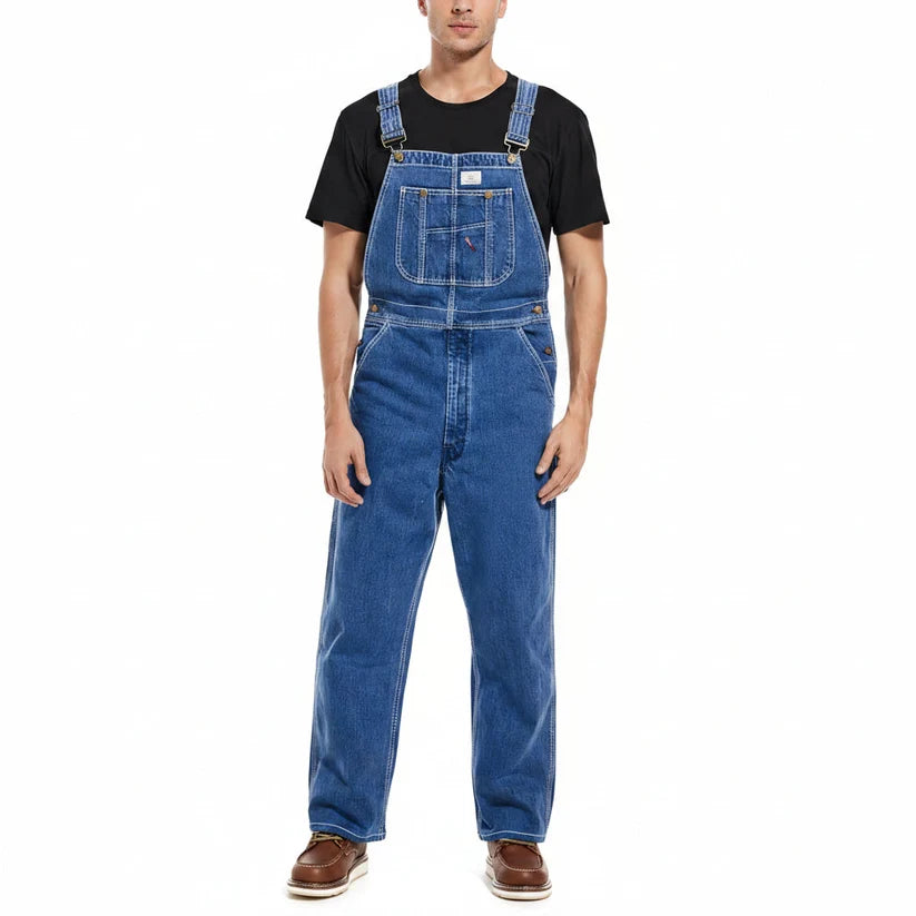 Men's Denim Bib Overalls, Workwear with Adjustable Straps and Convenient Tool Pockets