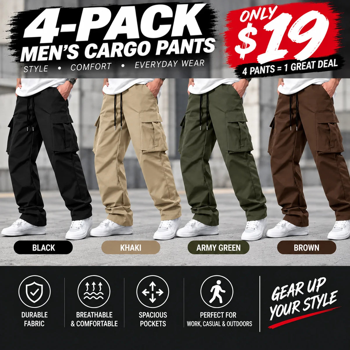 Men’s Cargo Pants – Casual Relaxed Fit Multi-Pocket Utility Pants