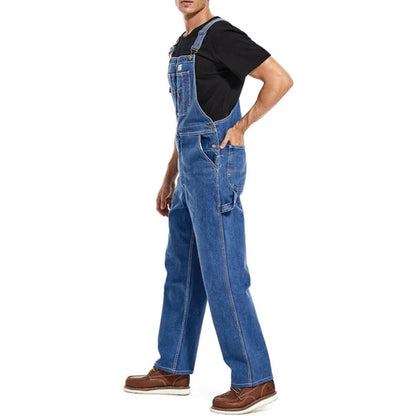 Men's Denim Bib Overalls, Workwear with Adjustable Straps and Convenient Tool Pockets