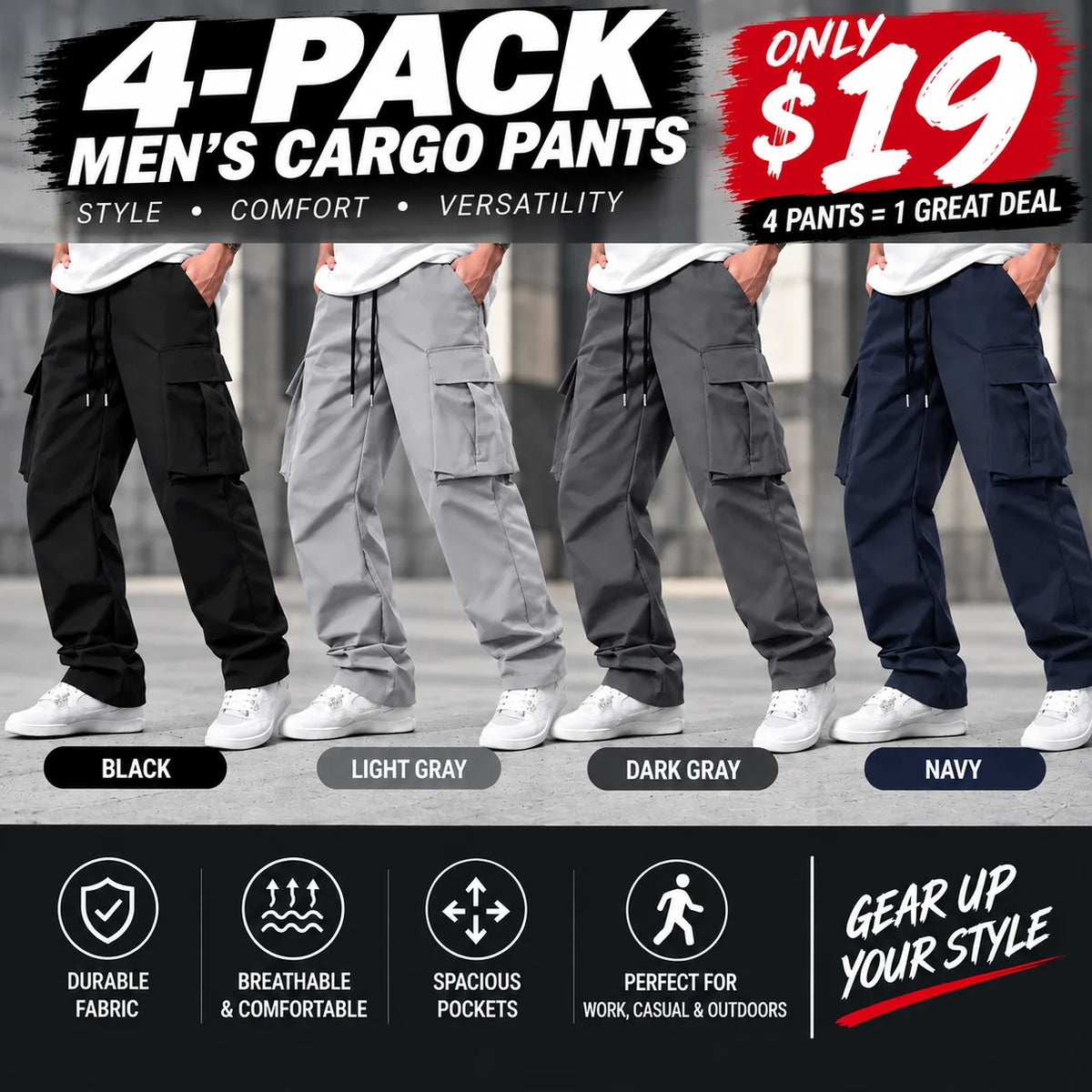 Men’s Cargo Pants – Casual Relaxed Fit Multi-Pocket Utility Pants