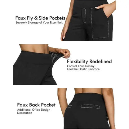 Women's High-Waist Wide Leg Pants – Business Casual Yoga Dress Pants with Pockets