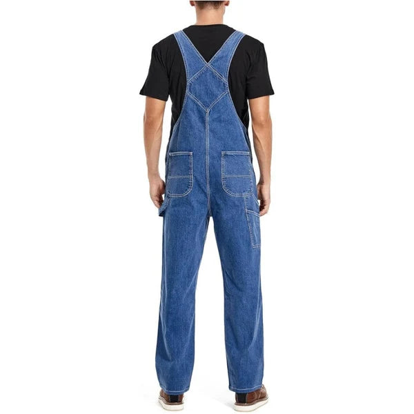 Men's Denim Bib Overalls, Workwear with Adjustable Straps and Convenient Tool Pockets