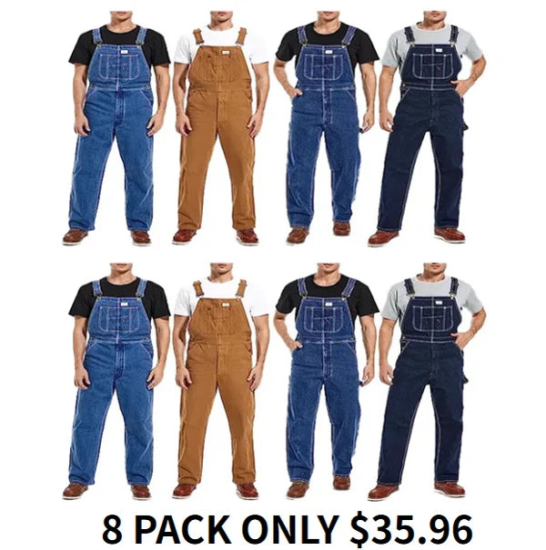 Men's Denim Bib Overalls, Workwear with Adjustable Straps and Convenient Tool Pockets