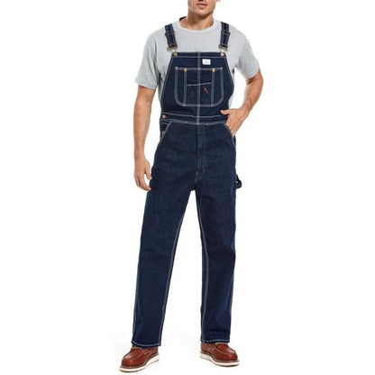 Men's Denim Bib Overalls, Workwear with Adjustable Straps and Convenient Tool Pockets