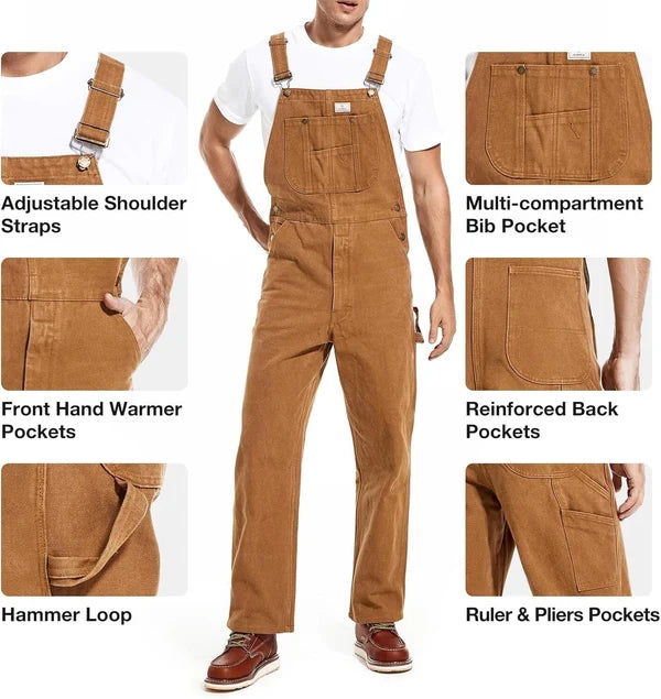 Men's Denim Bib Overalls, Workwear with Adjustable Straps and Convenient Tool Pockets