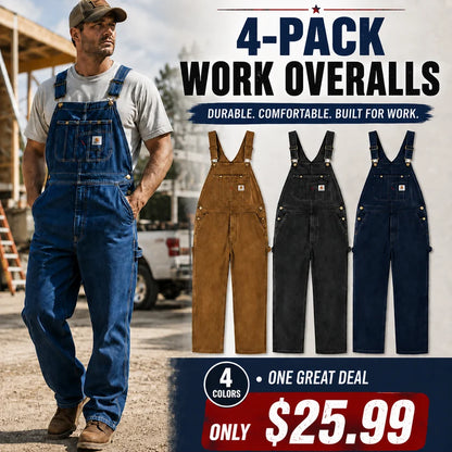 Men's Denim Bib Overalls, Workwear with Adjustable Straps and Convenient Tool Pockets